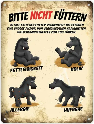 Produktbild von Metallschild XL mit schwarze Pferde Motiv und Spruch: Bitte nicht füttern