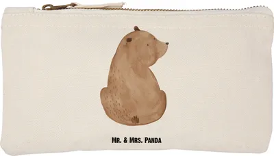 Produktbild von Mr. & Mrs. Panda Kulturbeutel Bär Schulterblick Größe S Klein - Weiß - Geschenk, Motivation, Bären, Bärenliebe, kosmetiktäschchen, Kosmetiktasche, Kulturtasche, Teddy