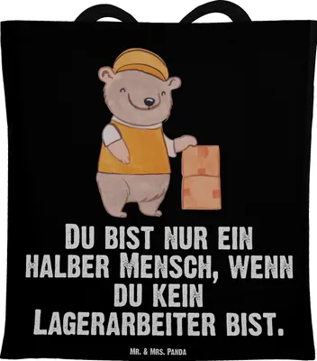 Produktbild von Mr. & Mrs. Panda Shopping Tasche Lagerarbeiter Herz - Schwarz - Geschenk, Lustig, Einkaufstasche, Ausbildung, Uni, Fachlagerist, Tote Bag, Laptoptasche, Lagerist, Spruch