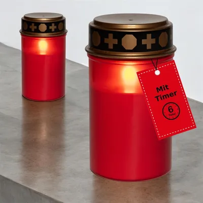 Produktbild von Novaliv 2 Stück Grablichter LED ohne Batterie und Timer 6/18 Grablichter rot Dauerbrenner Grablicht LED Kerzen flackernde Flamme Friedhofskerze Gedenkkerze Grablaterne Ewiges Licht Trauerkerze