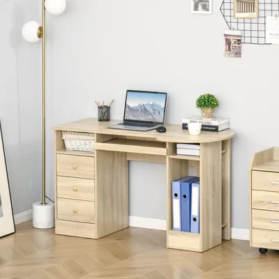 Image de Bureau - Table d'ordinateur - Poste de travail - Bureau - Bureau avec tiroirs - Aspect bois naturel