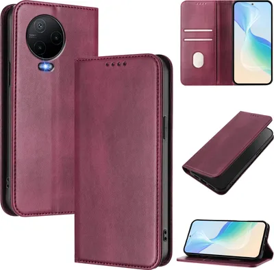 Produktbild von Handyhülle für Infinix Note 12 (2023)/Note 12 Pro 4G, Vintage Leder RFID Schutz Kartenfach Standfunktion Magnetische Klapphülle Rot
