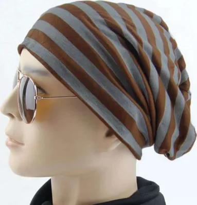 Produktbild von Oblique Unique Long Beanie Jersey Mütze Slouch XXL Mützen - gestreift braun-grau