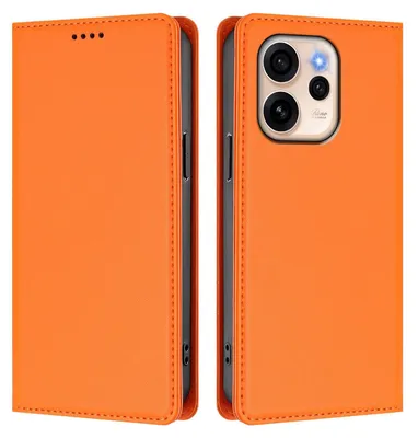 A product image showing an orange flip phone case for an Oppo Reno15 Pro.