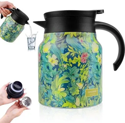 Produktbild von Isolierter Teekessel aus Edelstahl 316, Thermoskanne, Blumenmuster