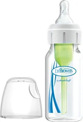 Produktbild von Dr. Brown's Anti-Colic Glas Babyflasche schmal 120 ml Trinksauger Stufe 1