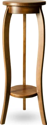 A wooden plant stand on a white background.