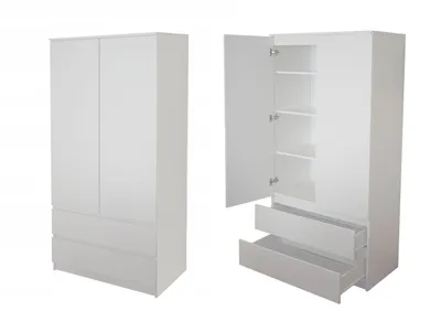 Produktbild von Kleiderschrank Schrank weiß 180cm Höhe 90cm Breite mit 2 Schubladen, 3 Einlegeböden und Kleiderstange Haushaltsschrank Organizer aus MDF Holz