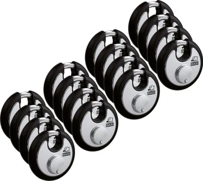 Produktbild von BASI - Rundbügel-Vorhangschloss - SET - 16x RVS 610W - 70 mm - Schwarz - Gleichschließend Nr. 2 - 16x6100-7021-2SCHW