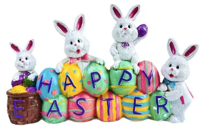 Produktbild von Fröhlichen Osterhasen – handbemalte, bunte Eier-Hase-Figur aus Kunstharz – Osterdekoration für Partys und Schreibtisch