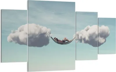 Produktbild von Bild auf Leinwand - Leinwandbild - 4 Teile - Wolken Hängematte Ruhe - 160x90cm - Wand Bild - Wanddeko - Wandbilder - Leinwanddruck - Bilder - Wanddekoration - Leinwand bilder - DL160x90-4373