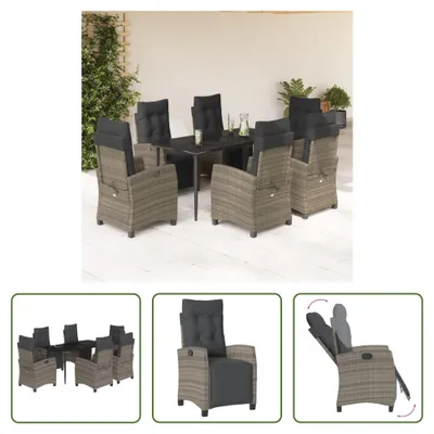 Produktbild von The Living Store 7-tlg. Garten-Essgruppe mit Kissen Grau Poly Rattan