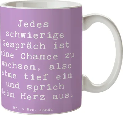 Produktbild von Mr. & Mrs. Panda Teetasse Spruch Ein schwieriges Gespräch führen - Lavendeltraum - Geschenk, Zuversicht, Vertrauem, kakaobecher, berufliche Herausforderungen, Mut, Becher