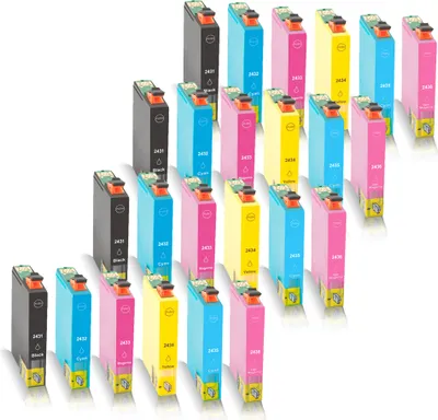 Produktbild von 24x kompatible Tintenpatronen für Epson Expression Photo C13T24314010 C13T24324010 C13T24334010 C13T24344010 C13T24354010 C13T24364010 Schwarz - Black Cyan Magenta Yellow Light Cyan Light Magenta - Eco Plus Serie