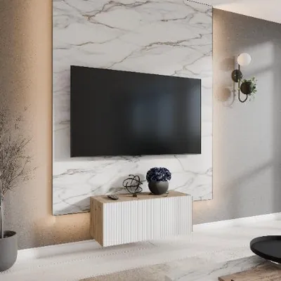 Productafbeelding van Margaret Hadas24 TV-kast Noe, tv-meubel, tv-kast, 100 cm, hangend, modern design, woonkamer, wandmontage, tv-meubel, wit