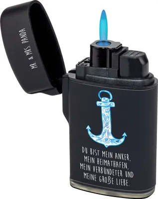 Produktbild von Mr. & Mrs. Panda sturmfeuerzeug Anker Blau - Schwarz - Geschenk, Feuerzeug, Lustige Sprüche, Gasfeuerzeug, Feuerzeuge, zigarettenanzünder, anzünder