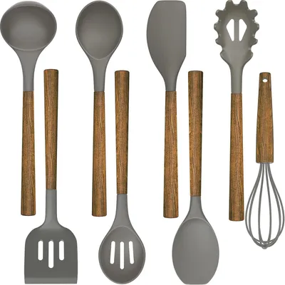 Produktbild von Küchenhelfer Set Silikon Kochlöffel Holzgriff Backen Antihaft Hitzebeständig