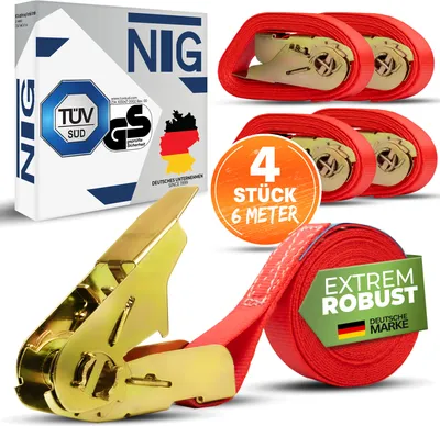 Produktbild von Spanngurt Zurrgurte 6m 4 Stück (800 daN, KG) Einteilig 25mm,1 tlg. DIN Ratsche