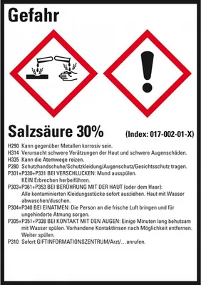 Produktbild von Dreifke® Aufkleber I GHS-Etikett Salzsäure 30%, GefStoffV/GHS/CLP, Folie, 52x...