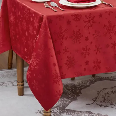 Produktbild von Tischdecke Weihnachten Jacquard Sterne Schneeflocke 150 x 300 cm Rot abwaschbar