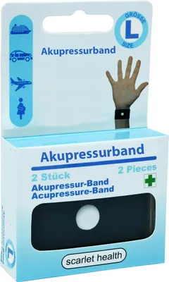 Produktbild von scarlet health | Akupressurband »Sea«, 1 Paar elastische Armbänder zur Anwendung am Handgelenk, für Kinder & Erwachsene – diskreter Reisebegleiter, Farbe:Schwarz L