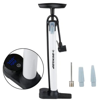 Produktbild von Dunlop Digitale Fahrradpumpe - Fahrrad Pumpe mit Digitalem Manometer - Für Schrader Presta Dunlop Ventil - 120 PSI 8.3 BAR - Inklusive Adapter und Ballnadel