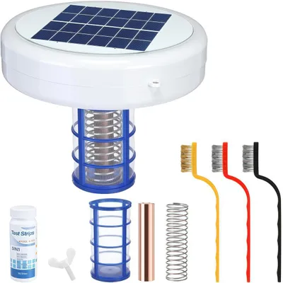 Produktbild von Solar-Ionen-Generator für Pool, Kupfer-Ionisation, reduziert Chlor um 85%, schwebend, für oberirdische & eingebaute Pools, 3 Bürsten & Teststreifen