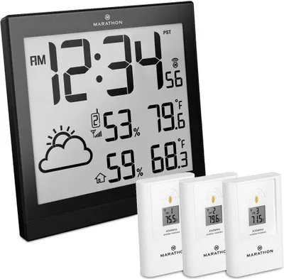 Produktbild von Marathon BA030016 Drahtlose Wetterstation mit 3 Fernssensoren - selbsteinstellende, selbstanpassende Atomzeit