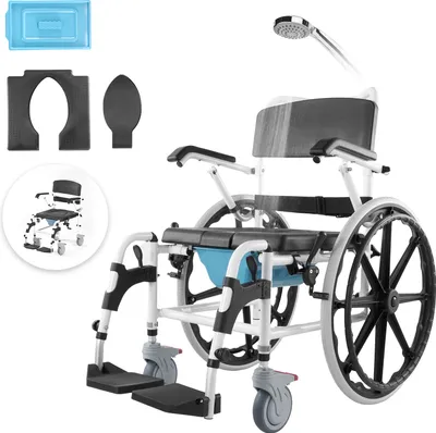 Produktbild von VEVOR Duschrollstuhl, 17,5 Zoll breiter Badezimmerrollstuhl aus Aluminiumlegierung für die Innendusche, verstellbarer Duschrollstuhl mit Bremse für behinderte Erwachsene, 300 lbs Tragkraft, Dusch-/Toiletten-/Transportstuhl