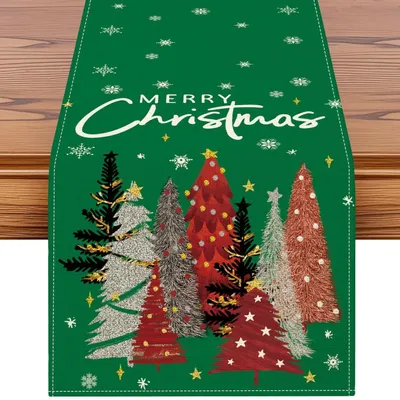 Obrázek produktu pro Běžec na stůl, Vánoce, 40x140 cm, zelený, polyester, vzhled lnu, vánoční dekorace