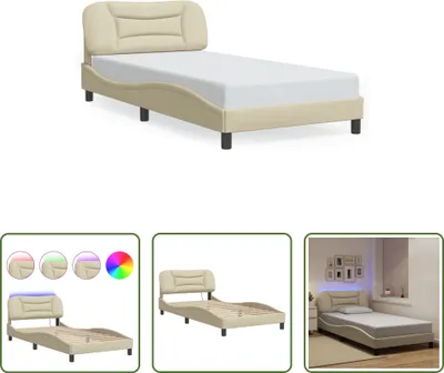 Produktbild von The Living Store Bettgestell mit LED Creme 100x200 cm Stoff