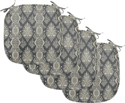 Produktbild von ABAKUHAUS Damast Polster für Esszimmerstühle, Victorian Barock, Dekoratives wasserfestes Kissen mit Riemen für Küchensitze, 40 cm x 40 cm-4er Pack, Koksgraue Creme