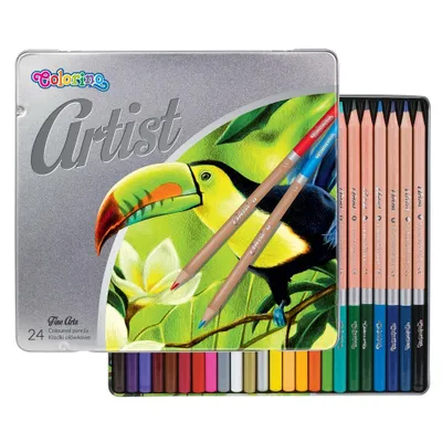 Image de ARTIST crayons de couleur 24 couleurs dans une boîte en métal Colorino