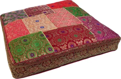 Produktbild von Orientalisches Eckiges Patchwork Kissen 50 cm, Sitzkissen, Bodenkissen mit Baumwollfüllung - Bunt, Rot, Viskose, Zierkissen, Dekokissen, Sofakissen