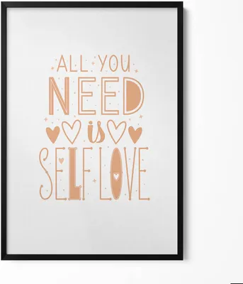 Produktbild von Inspirierende Inschrift „Alles, was du brauchst, ist Selbstliebe“.– Wandbild mit Rahmen – Gerahmtes Bild  – Wanddekoration – 70x100 cm –  Schwarz Rahmen