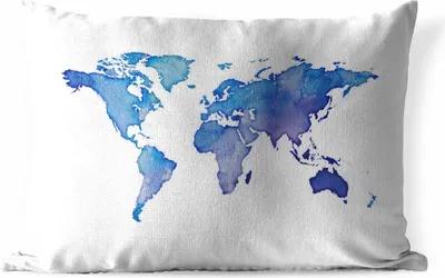 Produktbild von MuchoWow® Outdoor Kissen - Weltkarte - Aquarell - Blau - 50x30 cm - Wetterfest - Lounge Kissen - Sofa kissen - Wohnzimmer Dekoration