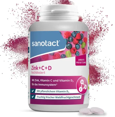 Produktbild von sanotact Zink+C+D hochdosiert, Lutschtabletten, Waldfruchtgeschmack, Immunsystem, Vorratspackung