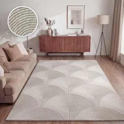 Produktbild von TT Home Wohnzimmer Teppich Esszimmer Kurzflor Boho Design Skandinavisch Unifarben Mit Bogen Optik Hoch-Tief-Effekt Modern Größe 120x160 cm
