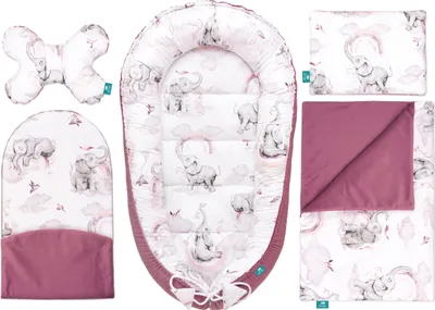 Image de Lantigo Ensemble de nid de bébé 5 pièces pour nouveau-nés, avec oreiller, couverture et cocon - Coton, 95×55 cm - Eledreams Pink