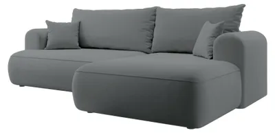Produktbild von Selsey Ovo – Ecksofa mit Schlaffunktion, Ottomane rechts, Samt Dunkelgrau