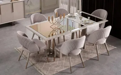 Produktbild von Esszimmermöbel Set Esszimmer Garnitur 7tlg Esstisch Stühle Beige Holz