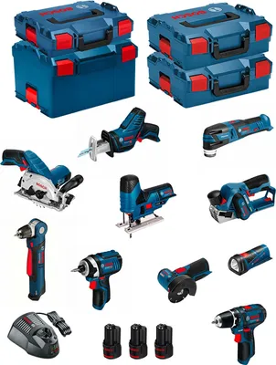 Immagine prodotto di BOSCH Kit 12V BMK10-28DD3 (GSR12V-15+GDR12V-105+GKS12V-26+GWS12V-76+GST12V-70+GOP12V-28+GSA12V-14+GWB12V-10+GLI12V-80+GHO12V-20)