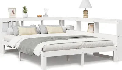 Image de vidaXL Lit en bois massif avec étagère sans matelas blanc 140x190 cm pin