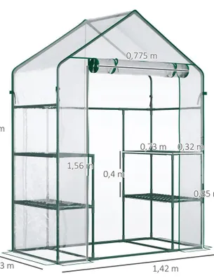 Obrázok produktu pre Záhradná skleník – regálový skleník – 4 poschodia – PVC fólia 140 g/m² – ochrana proti UV žiazeniu – oceľová konštrukcia 142x73x195 cm – armádovo zelená