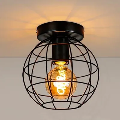 Produktbild von ZMH Deckenleuchte vintage Deckenlampe Flur schwarz Retro Lampe E27 Fassung industrielle runde Flurlampe aus Metall