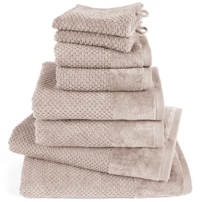 Produktbild von Pure Label 8-TLG Handtücher Set aus Baumwolle - 2x Badetuch 70x140 cm 2x Handtuch 50x100 cm 2x Gästetuch 30x50 cm 2x Waschlappen 16x21 cm, Taupe
