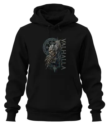 Obrázek produktu pro Valhalla, Vikingové, Odin, válečník, havran, Vegvisir, Thor, Asgard, mikina s kapucí, černá, velikost M
