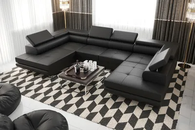 Zdjęcie produktu dla Nowoczesny narożnik z regulowanymi zagłówkami 342x202x202 cm rozkładany ze schowkiem Praga Design FN81U