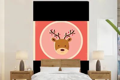 Produktbild von MuchoWow® Fototapete für Wohnzimmer oder Schlafzimmer Wandtapete Vinyl Motivtapete Rentier - Zitate - Weihnachten - Frohe Weihnachten - Rot - Vintage - 225x350 cm - Schlafzimmer tapete