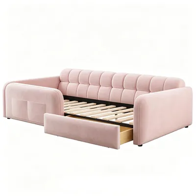 Produktbild von MODFU Polsterbett Schlafsofa 90x200 Stauraumbett Bettrahmen mit USB-C Nachtlicht Stauraumschublade,Kinderbett mit hohen Sicherheitsgeländern und Kopfteil,ohne Matratze,Rosa